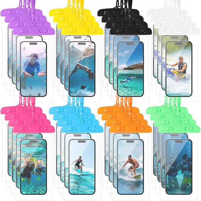 Flutesan 40 Pack Universal Clear Waterproof Phone Pouch Cell Phone Pouch Dry Bag Waterproof Cases Bag with Lanyard for Outdoor Sport Water Games Protect, up to 7 Inches (Colorful)