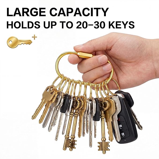 Tiezzi 6 Pack Gold Carabiner Key Ring Clip,Premium Brass Screw Locking Keychain Holder for Backpacks,Cute Bag Charms for Handbags & Purses,Durable Key Chain Hooks Accessories for Women & Men