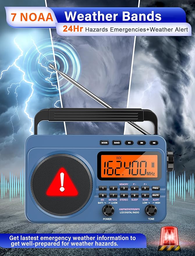 Digital AM FM Shortwave Radio with Best Reception,4000mAh Rechargeable Portable Radio with NOAA Weather Alert, Big Speaker, Digital Tuner and Stereo Earphone,Support Micro SD Card and USB MP3 Player