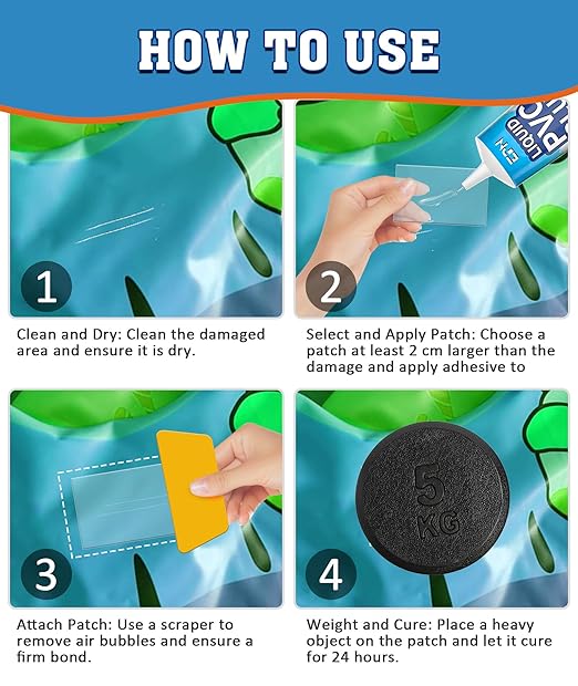 EPN Air Mattress Patch Kit, Waterproof Vinyl Pool Liner Repair Kit for Inflatables, Air Mattress, Swimming Ring, Tent, Bounce House, Inflatable Toys, Hot Tub, PVC Boat, Raft, Kayak (80 ML)