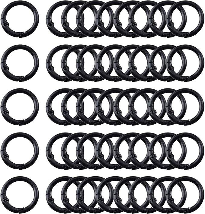 Carabiner Clip 48Pcs Black Metal Key Ring Clip Circle Keychain Rings Bulk Spring O Ring Round Cute Carabiner Spring Snap Hook Key Chain Clips for DIY Keychain Bag Charm Handbag Purse Dog