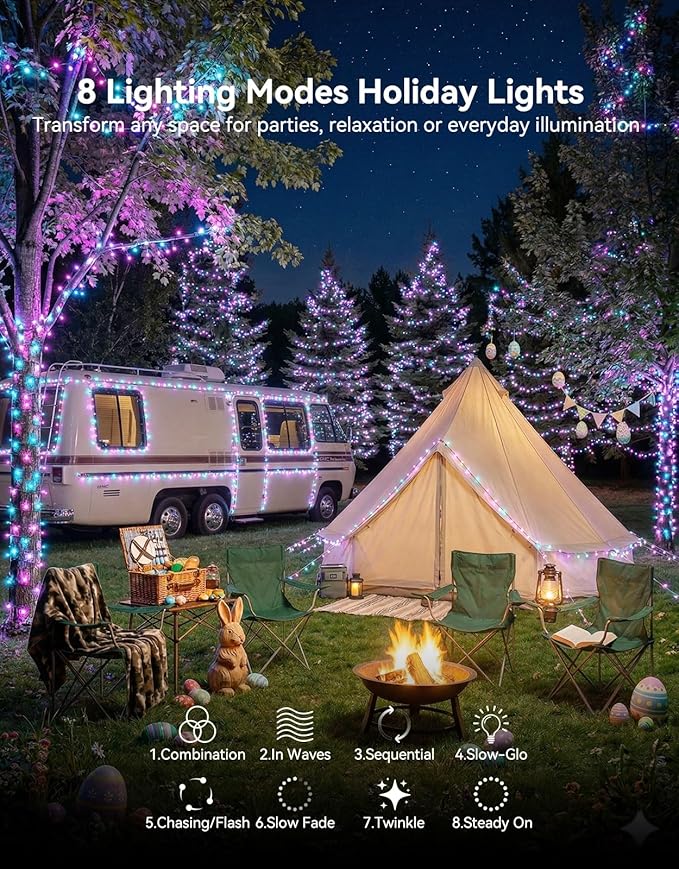 LitHome 99FT 300 LED Easter Lights String Outdoor Waterproof, 8 Modes Pastel String Lights Plug in Green Wire, Colorful Easter Light with Timer & Memory Function, Tree Light Outdoor for Garden Patio