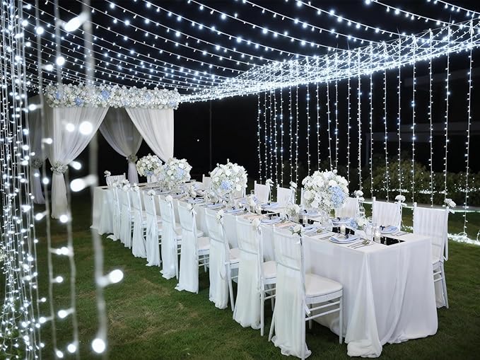 Solhice LED Curtain Lights Outdoor 20ft x10ft Cool White, 600 LED String Lights Backdrop Indoor Plug in, Twinkle Lights for Outside Backyard Wedding Bedroom Décor (Not Connectable)