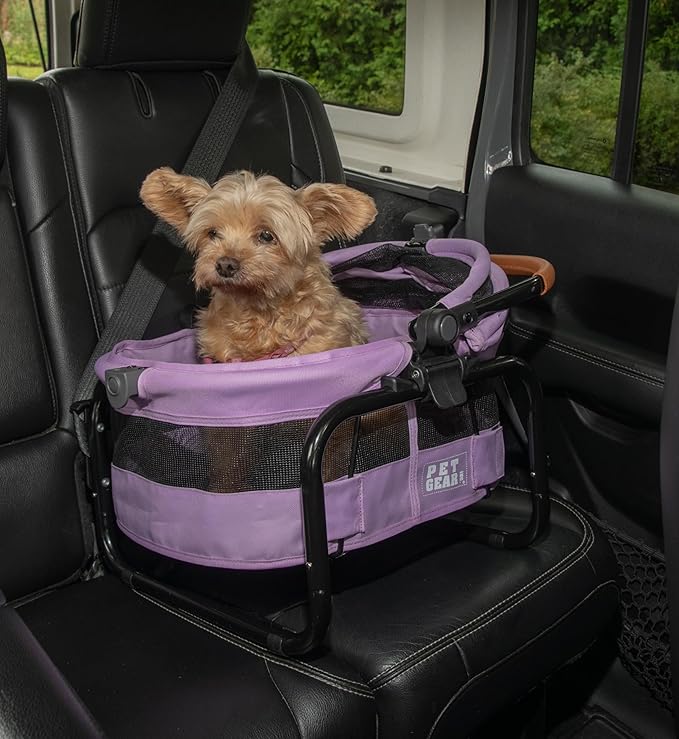 Pet Gear No-Zip View 360 Ultra Lite Pet Safety Carrier & Car Seat for Small Dogs & Cats Push Button Entry, 15", Bright Lilac