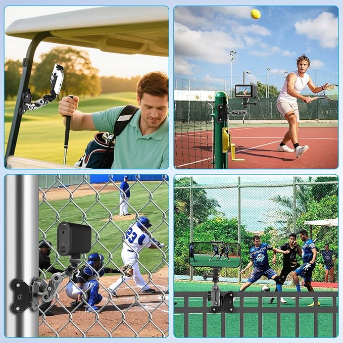 EEEKit Magnetic Fence Mount Compatible with Mevo Start, GoPro, iPhone and Action Cameras, Dual 1/4" Threaded Holder for Baseball, Softball, Tennis, and Sports Recording