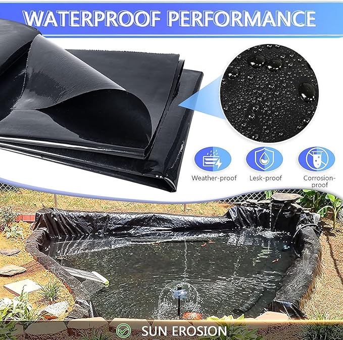 ToLanbbt Pond Liner 20 x 30 Ft HDPE Pond Liners, 20 Mil UV Resistant Preformed Pond Liner Easy Cutting, Pond Liner for Natural Looking Ponds, Waterfall, Koi Pondsand Water Garden (Black)