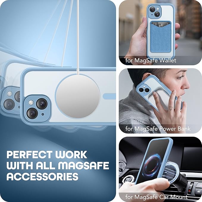 TIESZEN for iPhone 15 Plus Case, Compatible with MagSafe, Built-in Privacy Screen Protector and Camera Protection, Anti Spy Full Body Dustproof Shockproof Hard Phone Case 6.7", Sky Blue