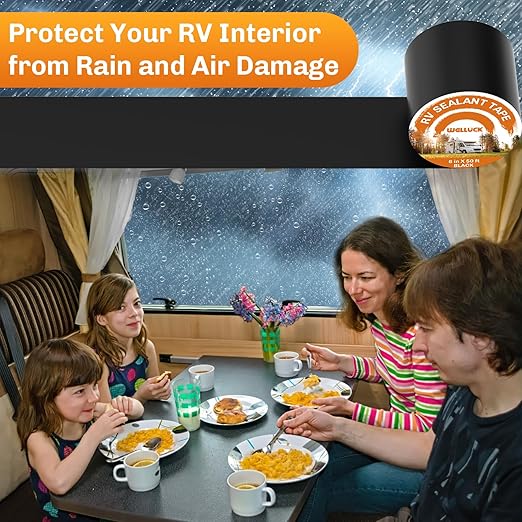 WELLUCK Butyl Sealant Tape, 6 Inch X 50 Foot RV Roof Tape Sealant Roofing Tape Black, Waterproof &UV RV Tape for Roof Camper Trailer Boat Sealing Leak Repair