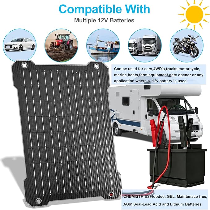 Upgraded MPPT OBDII 12W Solar car Battery Charger 12V Solar trickle Charger maintainer Solar Panel kit Battery Solar Charger Suitable for Cars Motorcycles Boats RVs Trailers Snowmobiles etc