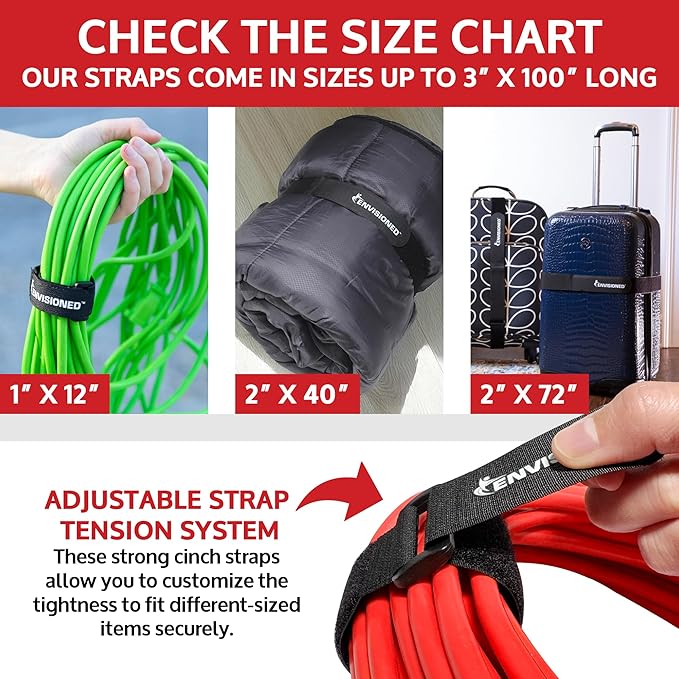 Reusable Cinch Straps 1.5" x 60" - 6 Pack Multipurpose Quality Hook and Loop Securing Straps (Black)