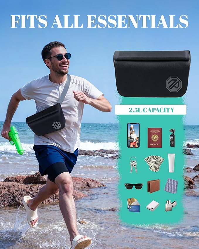 niphean IPX7 Waterproof Fanny Pack with Magnetic One-Hand Closure, Durable Waterproof Dry Bag, for Kayaking, Paddle Boarding, Beach Cruise Essentials, 2.5L Phone Pouch Dry Bags for Men Women, Black