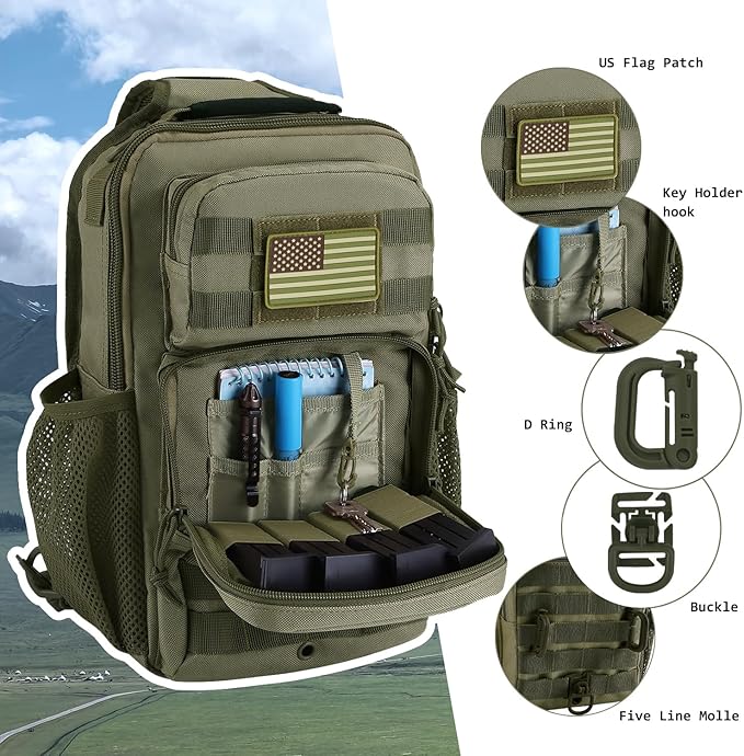 Rover Sling Pack Tactical Shoulder Sling Bag Backpack with Bottle Holder Crossbody Chest Bag, Olive