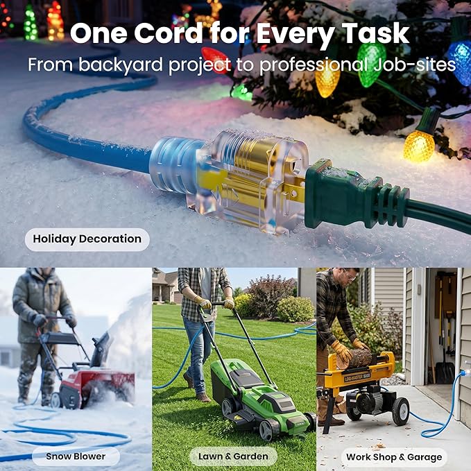 GEARit 100 Ft Extension Cords 14/3 Gauge Outdoor/Indoor SJTW 14 AWG 3 Prong Heavy Duty Power Cable 13A 125V 1625W for Lawn, Garden, Appliances Blue