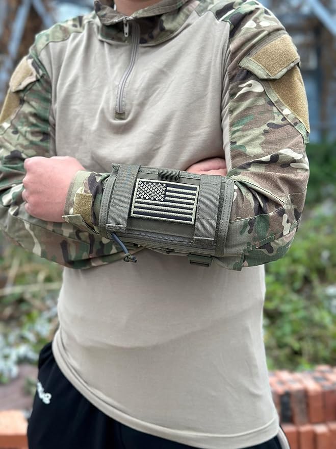Tactical Arm Sleeve Map Pouch Case Documets Holder Wrist Case Wrist Map Holder QB Wristband Map Case Military Arm PouchTactical USA Flag Patch