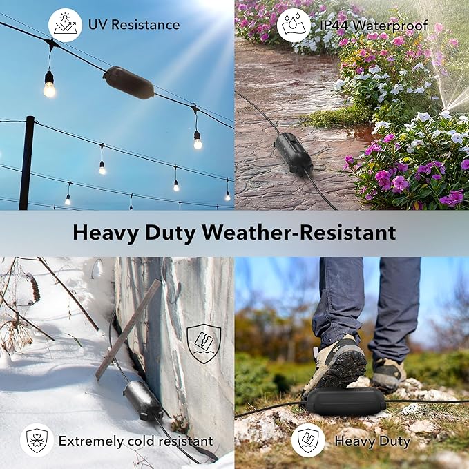 [6 Pack] Outdoor Extension Cord Cover Waterproof, BN-LINK Outdoor Plug Protector, Electrical Connection Box for Holiday String Lights & Tools, Black