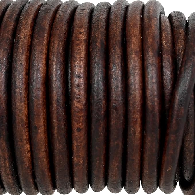 GENIQUE Real/Genuine Round Leather String Cord for Necklace, Bracelets, Jewellery, Braiding (4mm, Antique Brown Distressed)