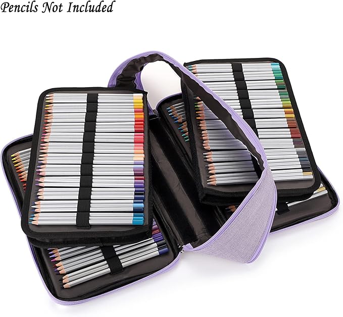 BTSKY Colored Pencil Case 360 Slots Pen Pencil Bag Organizer High Capacity Pens Holder with Double Zippers Multilayer Holder for Crayola Colored Pencils Watercolor Pens & Gel Pens Purple