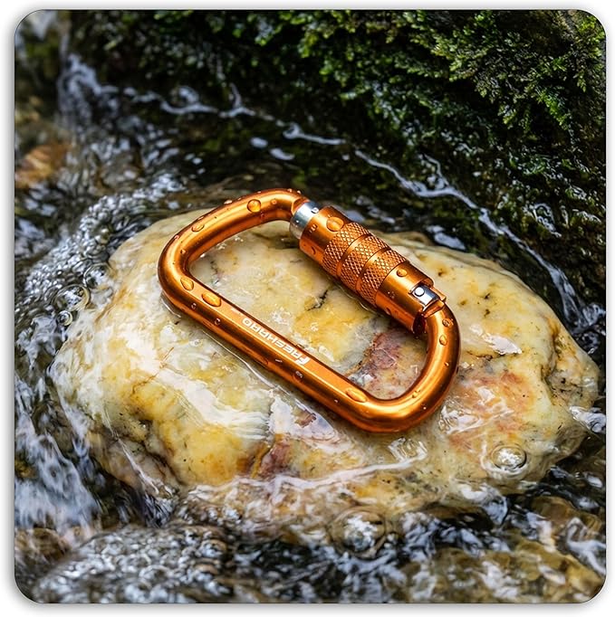 FresKaro 3inch 12kN-2698lbs Auto Locking Carabiner Clips, Solid D Shape, Heavy Duty 7075 Aluminum, Lightweight 1.09oz, Rust Proof, for Hammock, Hiking, Dog Leash, Keychain etc., Multi-Colors