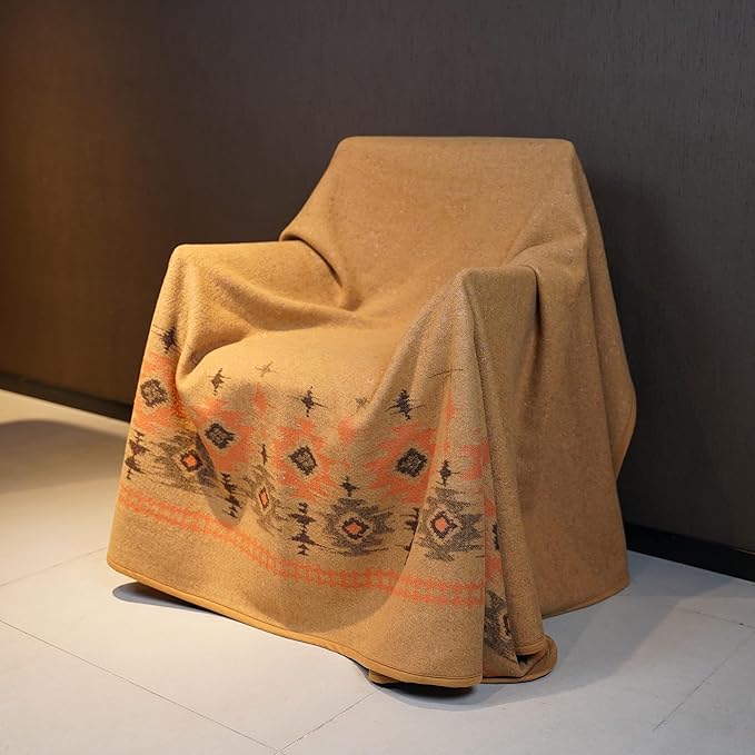 ACUSHLA Merino Wool Blanket - Warm Thick Washable Large Bed Couch Camping Outdoor Throw Blanket All Seasons 79X63, Myers Khaki