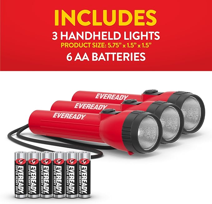 Eveready LED Flashlights, Bright Flashlights for Emergencies and Camping Gear, Power Outage Flash Light, AA Batteries Included (Pack of 12)