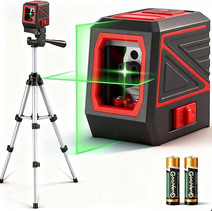 Laser Level with Tripod, 100 feet Green Cross Line Self Rotary Leveling Laser Level, Vertical and Horizontal Line, Rotatable 360 Degree, Manual Self leveling and Pulse Mode,IP54 Waterproof & Battery