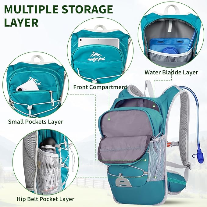 Hiking Backpack for Women & Men, Hydration Backpack with 2L Water Bladder for Running, Hiking, Cycling, Climbing, Camping, Biking (Blue)