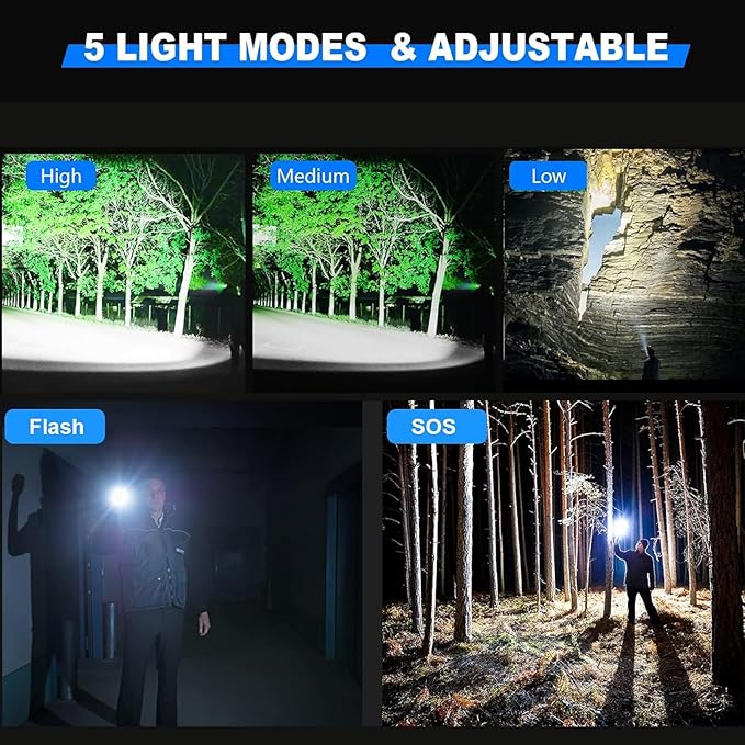 Rechargeable LED Flashlights 10000.00 High Lumens with Ignition Lens,𝟐𝟎𝟐𝟔 𝐍𝐞𝐰 High Powered Waterproof Tactical Flashlight Spotlight Flashlight for Home, Bright Flashlight for Outdoor Camping