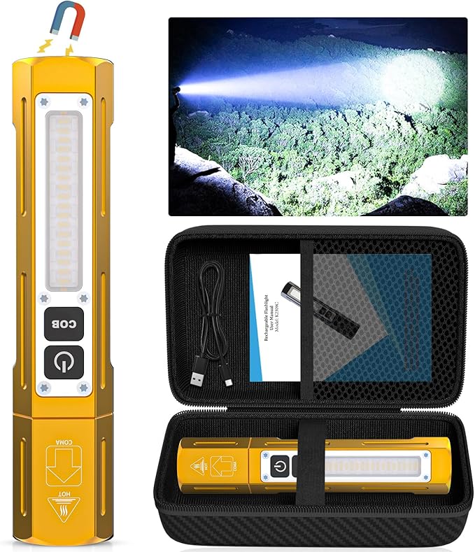 Rechargeable Flashlights High Lumens - Super Bright Small Pocket Magnetic Flashlight, 8 Modes LED Tactical Flash Light, Dual Button Powerful Work Light for Car,Home,Camping,Emergency (1, Yellow Gold)
