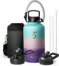 Trebo Water Bottle Insulated with Lid and Straw, Triple Wall Vacuum Stainless Steel Metal Tumbler Sports Flask with Paracord Handle, Keep Cold 48 Hours Water Cup with 3 Lids, Hydrangea