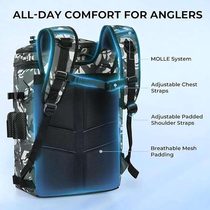 Calamus GearMaster Tackle Backpack with Bait Binder, Large Lightweight Water-Resistant Fishing Bag, Rod Holders, Food Storage