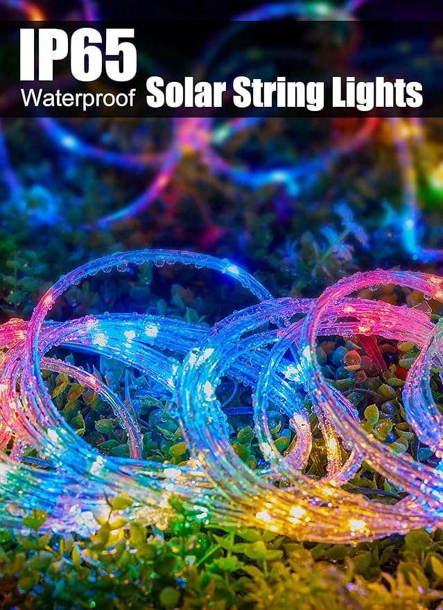 Brightown Solar Rope Lights, 39FT 100LED IP65 Waterproof Outdoor Solar String Lights with 8 Lighting Modes for Party, Garden, Yard, Home, Holiday, Tree Decoration, Multicolor