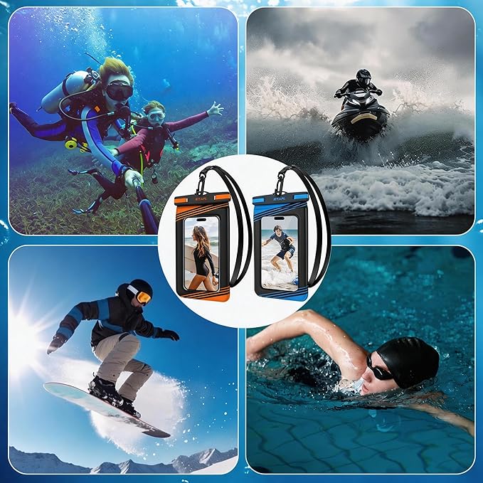 2 Pack IPX8 Floating Waterproof Phone Pouch - Case with Lanyard, Universal Protector for iPhone 17/16/15/14/13 Pro Max Plus & Galaxy S25/S24 (Orange)