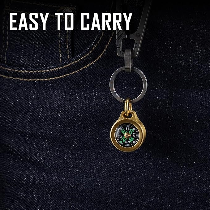 MecArmy Mini Titanium/Brass Compass, Waterproof IPX5 Pocket Compass for Hiking & Survival, Keychain & Necklace Gifts for Men & Women, Ideal Graduation & Outdoor Adventure Present
