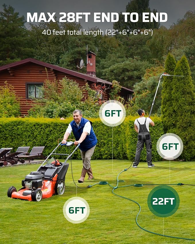DEWENWILS 40 FT Total, Outdoor Extension Cord 1 to 3 Splitter for Lights, 3 Prong Outlets Plugs, Max 28ft End to End 16/3C SJTW Weatherproof Wire for Outdoor String Lights, ETL Listed,1 Pack