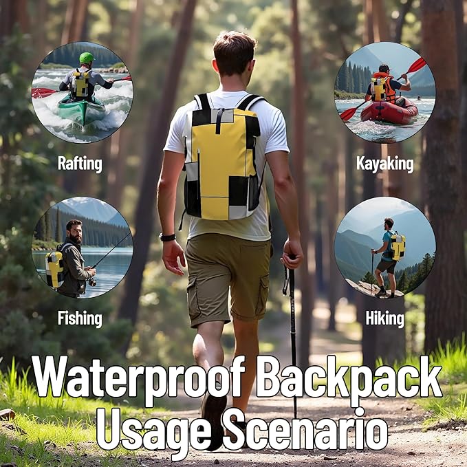 Waterproof Dry Bag Heavy Duty Marine Dry Bags for Kayaking Hiking Yellow Black Backpack Roll-Top Closure Bag - Backpack Waterproof Phone Case 35L/55L/85L