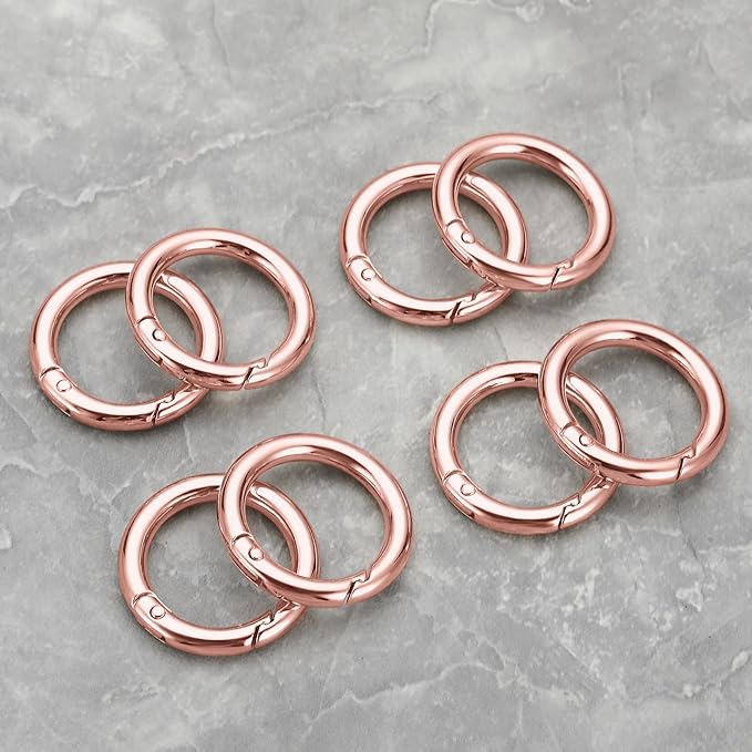 Gkeygo Key Ring Clip, 1 Inch Keychain Rings, 8 Pack Round Carabiner Clip for Keys, Buckle, Bags, Purses - Key Chain Hooks Replacement Keychains Lanyard DIY Crafts, Rose Gold