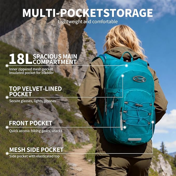 KABAQOO Hydration Backpack, 18L Multipurpose Hiking Backpack with 3L Water Bladder, Water Backpack Insulated Hydration Pack Ideal for Hiking and Cycling
