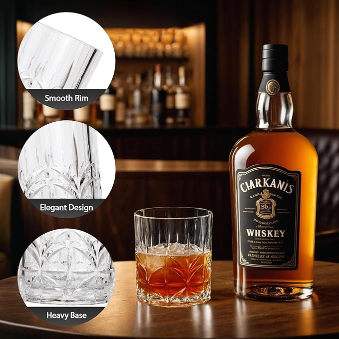 Lily's Home Unbreakable Acrylic Double Old Fashioned Whiskey Tumblers, Drinking Glasses for Liquor,Rum-Premium Shatterproof Glasses, ideal for indoor/outdoor,are reusable & crystal clear-13oz Set of 4