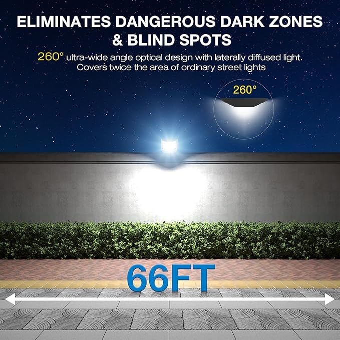 Solar Lights Outdoor,IP66 Waterproof Solar Street Lights Outdoor,6500K LED Dusk to Dawn Security Flood light with Motion Sensor and Remote Control for Yard,Parking Lot, Courtyards,Garages 2-Pack