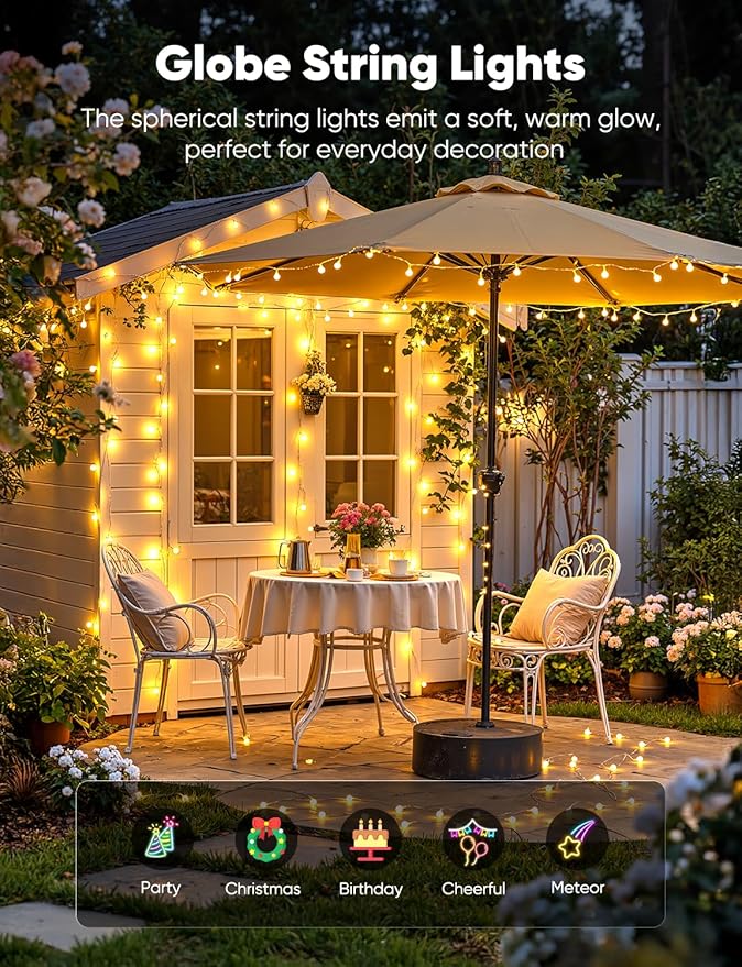 Minetom Globe String Lights, 33 Feet 100 Led Fairy Lights Plug in, 8 Modes with Remote Mini Globe Lights for Indoor Outdoor Bedroom Party Wedding Garden Christmas Tree Decor, Warm White