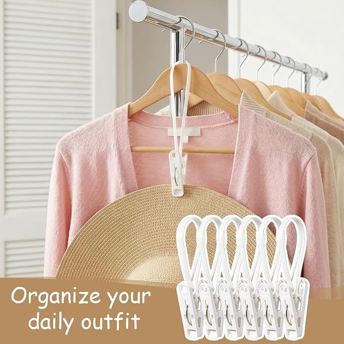 105 Pcs Multi-Purpose Laundry Hooks Hanging Clips Bulk with Plastic Rope Hanger Clips for Baby Clothes Closet Organizer for Pants Hat Sock Boot Bra Towel Bathroom Wardrobe Kitchen, White