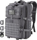 Hannibal Tactical MOLLE Assault Backpack, Tactical Backpack Military Army Camping Rucksack, 3-Day Pack Trip w/USA Flag Patch, D-Rings, Grey