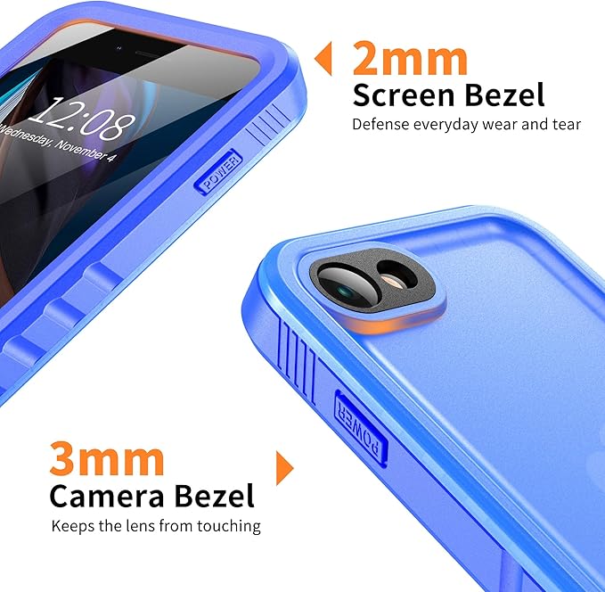 Cozycase Waterproof Case for iPhone SE 3rd 2022/iPhone SE 2nd 2020/iPhone 7/8 - Shockproof Full Body Rugged Case with Built-in Screen Protector Waterproof Case for iPhone SE3/SE2/7/8 (Frosted Blue)