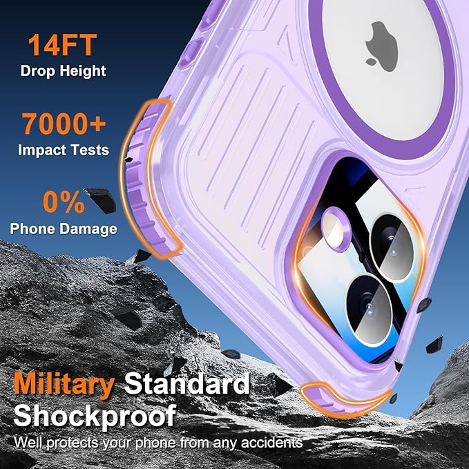 WIFORT for iPhone 17 Waterproof Case, [Fit for Magsafe] with Sapphire Lens & Screen Protector, IP68 Full Body 15FT Military Shockproof, Magnetic Frosted Phone Cover with Lanyard, 6.3" Purple