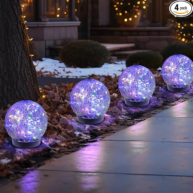 MLKNK Solar Globe Lights Outdoor Waterproof-Solar Balls-Solar Garden Lights-Orbs for Outside 4 Pack Cracked Glass Ball for Lawn Patio Yard Backyard Decorations
