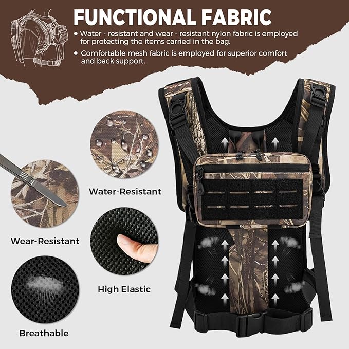 Koculemi Tactical Hydration Backpack with 2L Water Bladder and Front Small Tactical Pouch, Outdoor Water Backpack for Men Women, Sports Hydration Pack for Hiking, Cycling, Climbing
