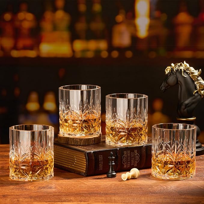 Hlukana Unbreakable Plastic Whiskey Glasses Set of 6, 14 Oz Old Fashioned Glasses for Scotch Cocktail Rum Bourbon Vodka Liquor, Unique Gifts for Men, Reusable, Clear, BPA-free, Dishwasher Safe