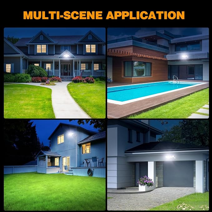 Onforu 150W 15000LM Dusk to Dawn Outdoor Lighting,5 Heads Plug in Flood Lights,6500K Super Bright Automatic White Outdoor Lighting,IP66 Waterproof Hardwired LED Security Lights for Garage,Yard,Outside