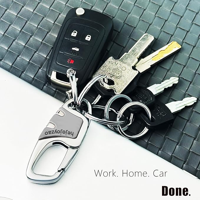 Keychain with Carabiner Clip, 4 Heavy Duty Key Rings and D Ring for Men's Car Key Fob Holder Fits Belt Loops