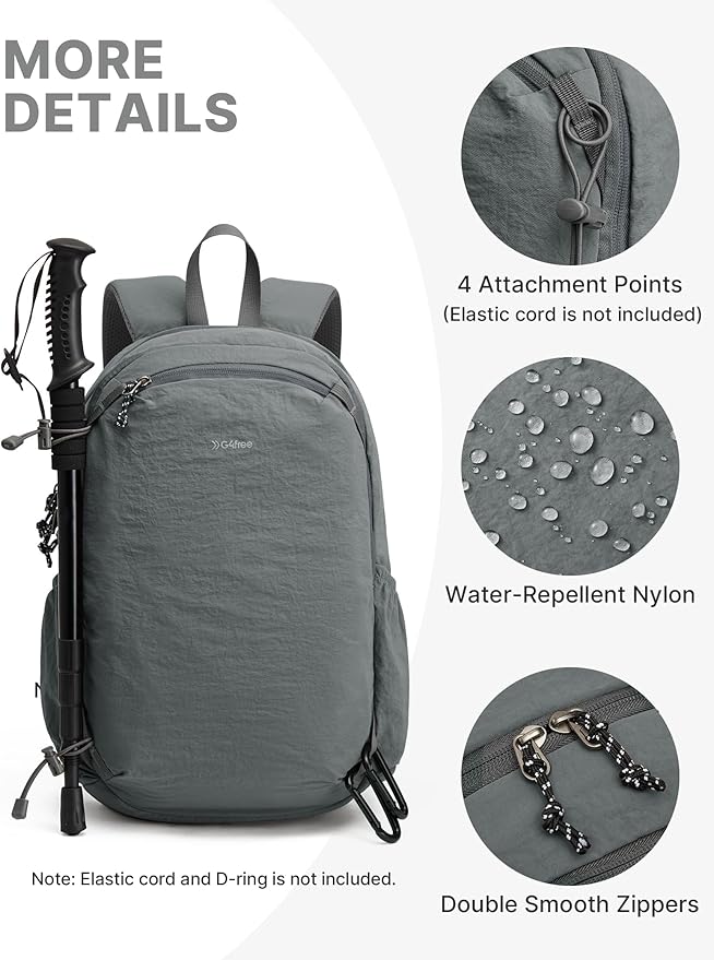 G4Free 15L Hiking Backpack Lightweight Small Travel Backpack Casual Daypack for Women Men Outdoor Campus, Gray